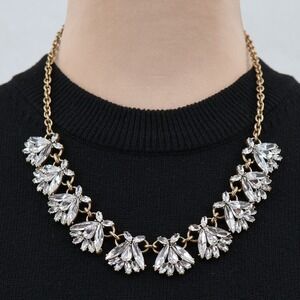 J Crew Crystal Fan Statement Necklace Wedding Bridal Formal Gold Tone Sparkle
